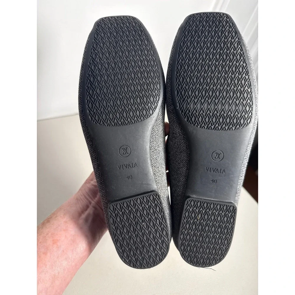 Vivaia Grey Knit Square Toe Penny Loafers Stitched Graphic Flats Womens Size 40